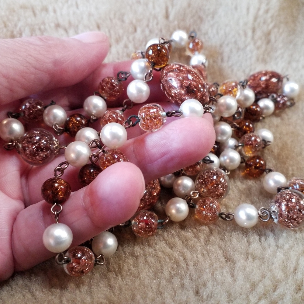Antique MURANO Art Glass and Faux Pearl Necklace